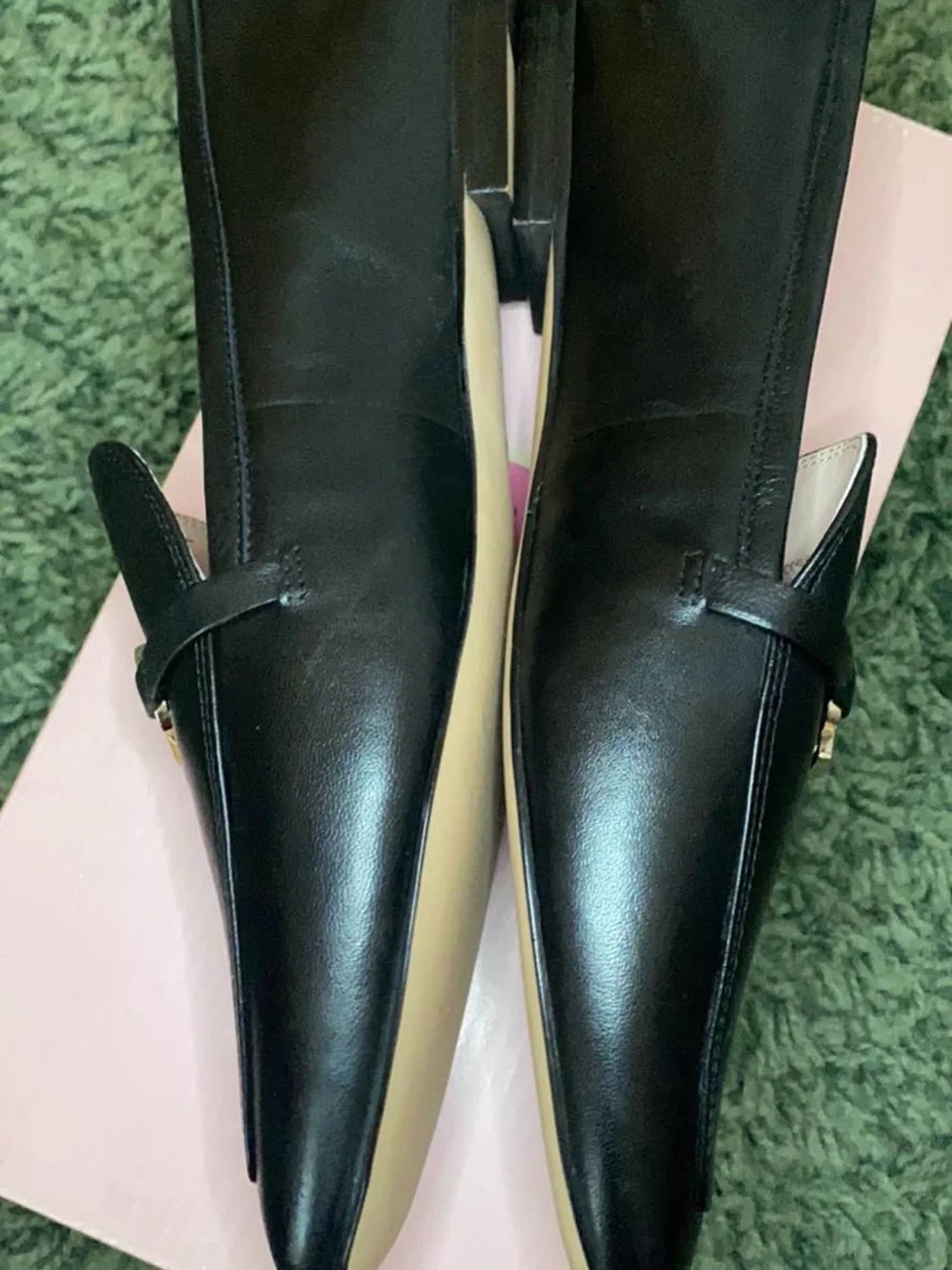kate spade Black Leather Slip-On Loafers with Gold Spade Accent
